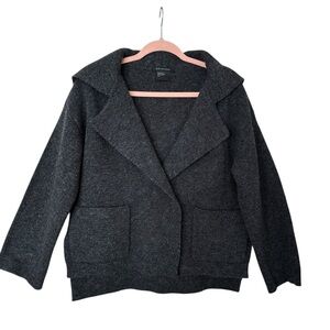 ARMANI EXCHANGE Merino Wool Hooded‎ Knit Cardigan Jacket Blazer Gray Boxy Small